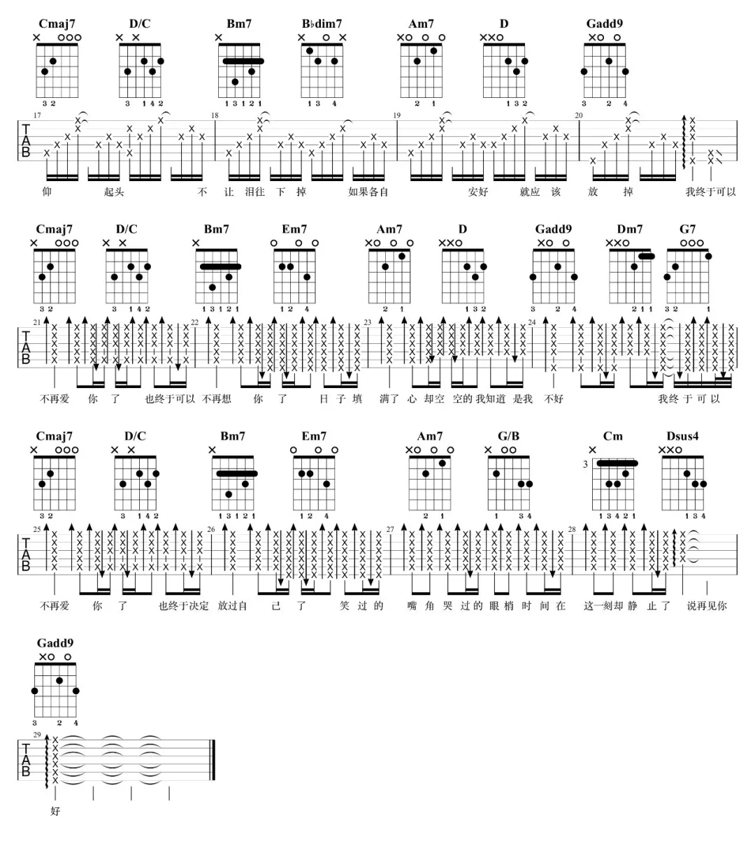 再见你好吉他谱-金玟岐-我终于可以不再爱你了4