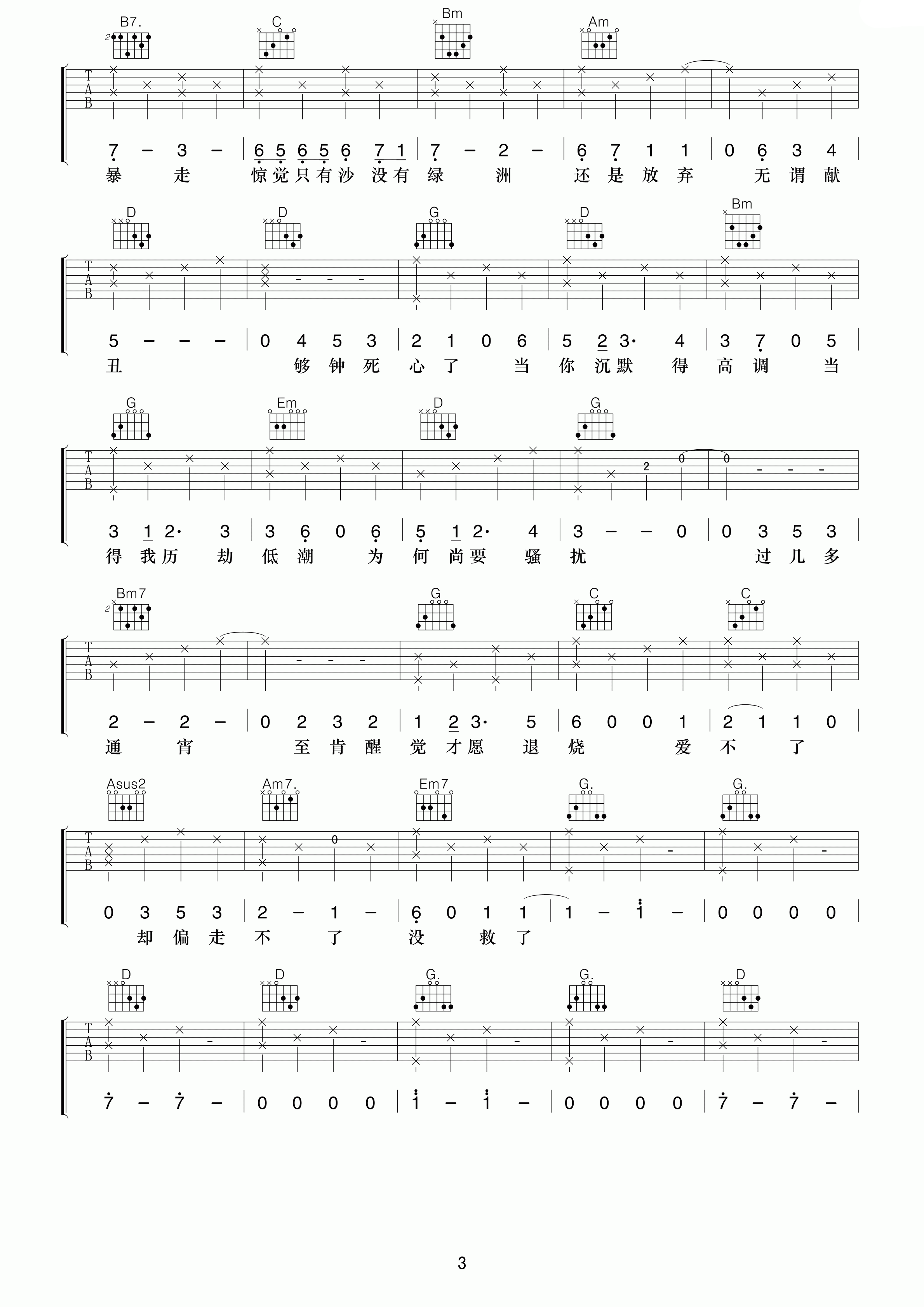 够钟吉他谱 周柏豪 为何你还不说『别勉强』了3