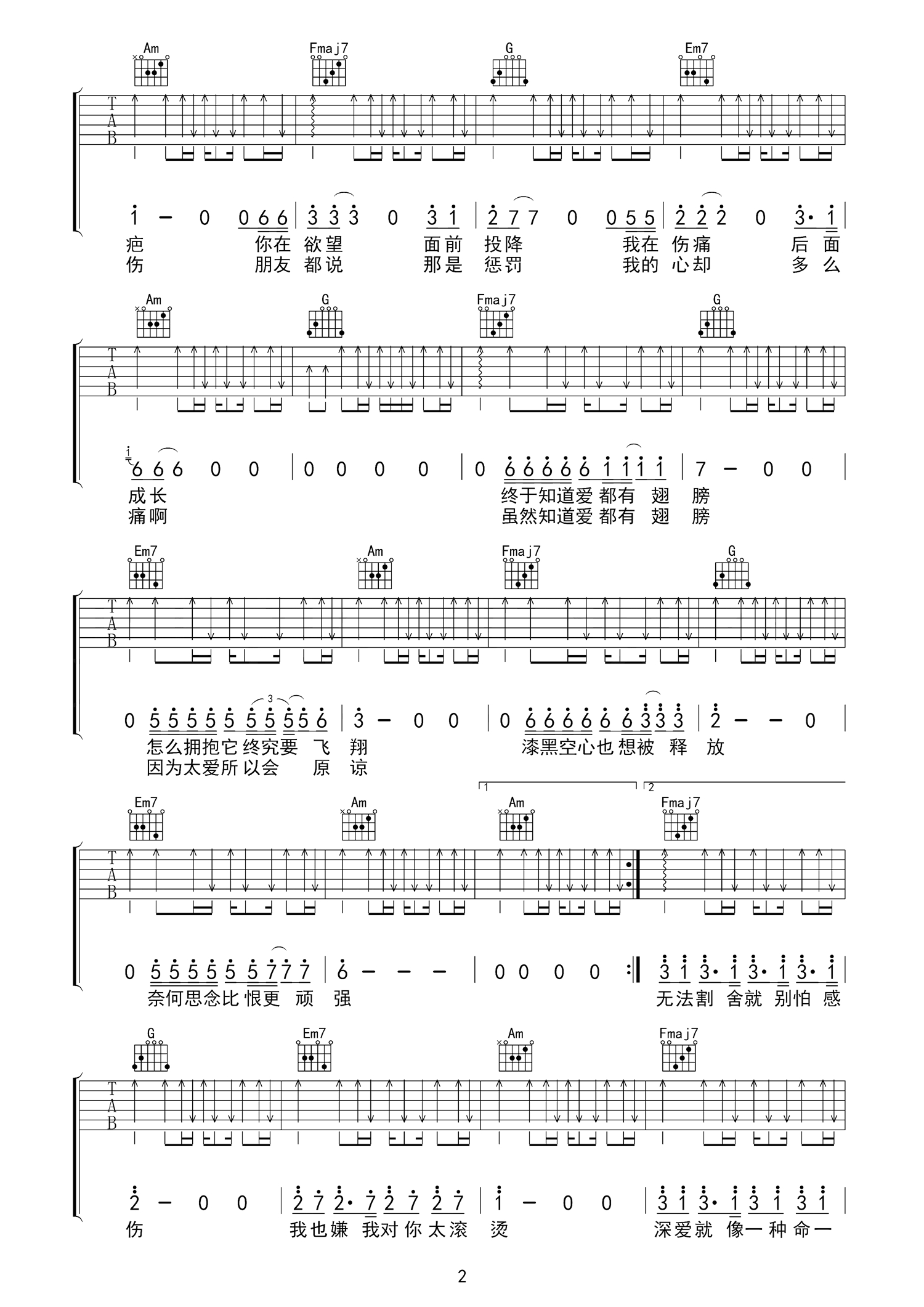 空心吉他谱 光泽 眼泪是真的，心酸是真的，想和你在一起一辈子也是真的2