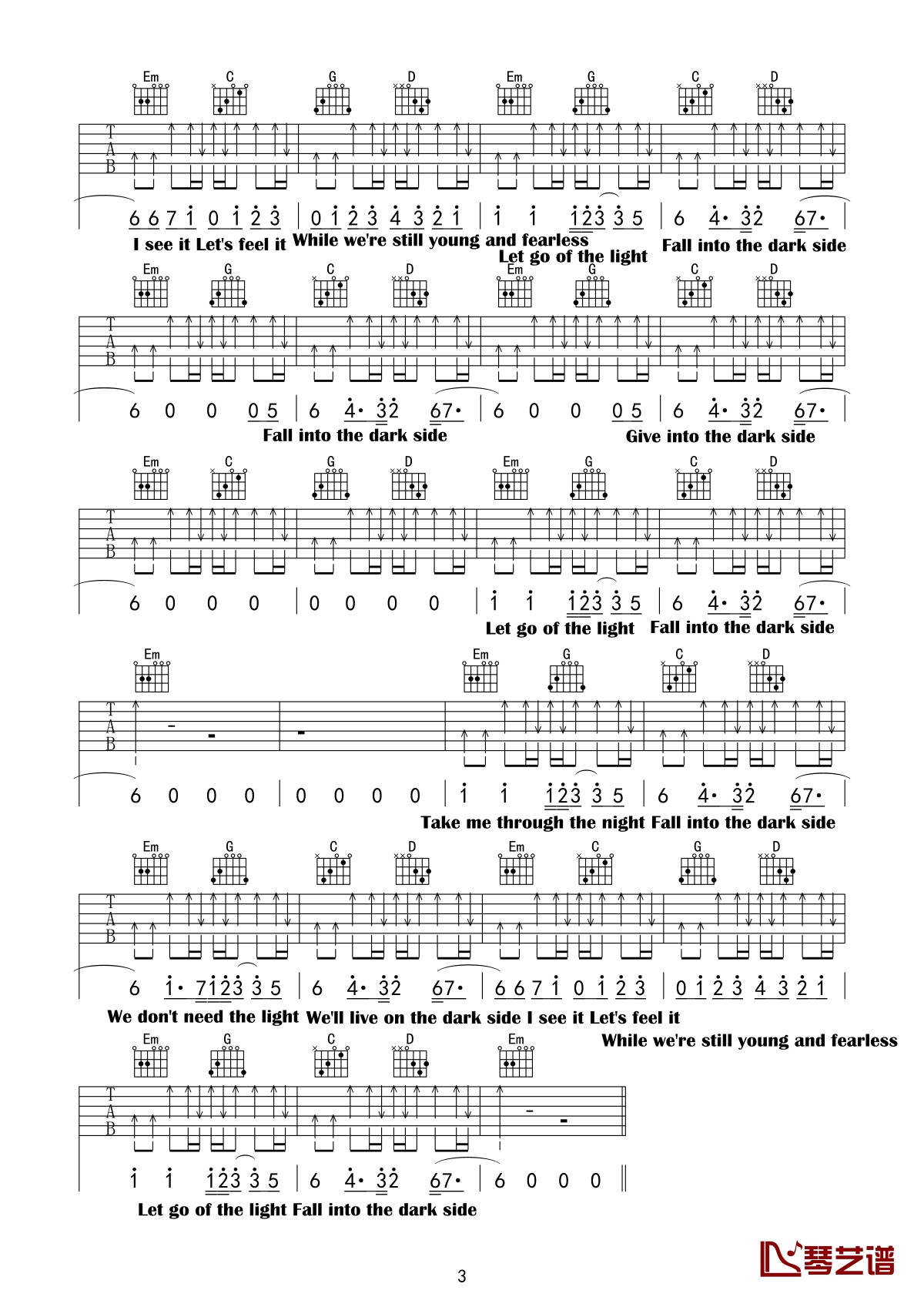 Darkside吉他谱-Alan Walker-愿光明会盖住一切黑暗3