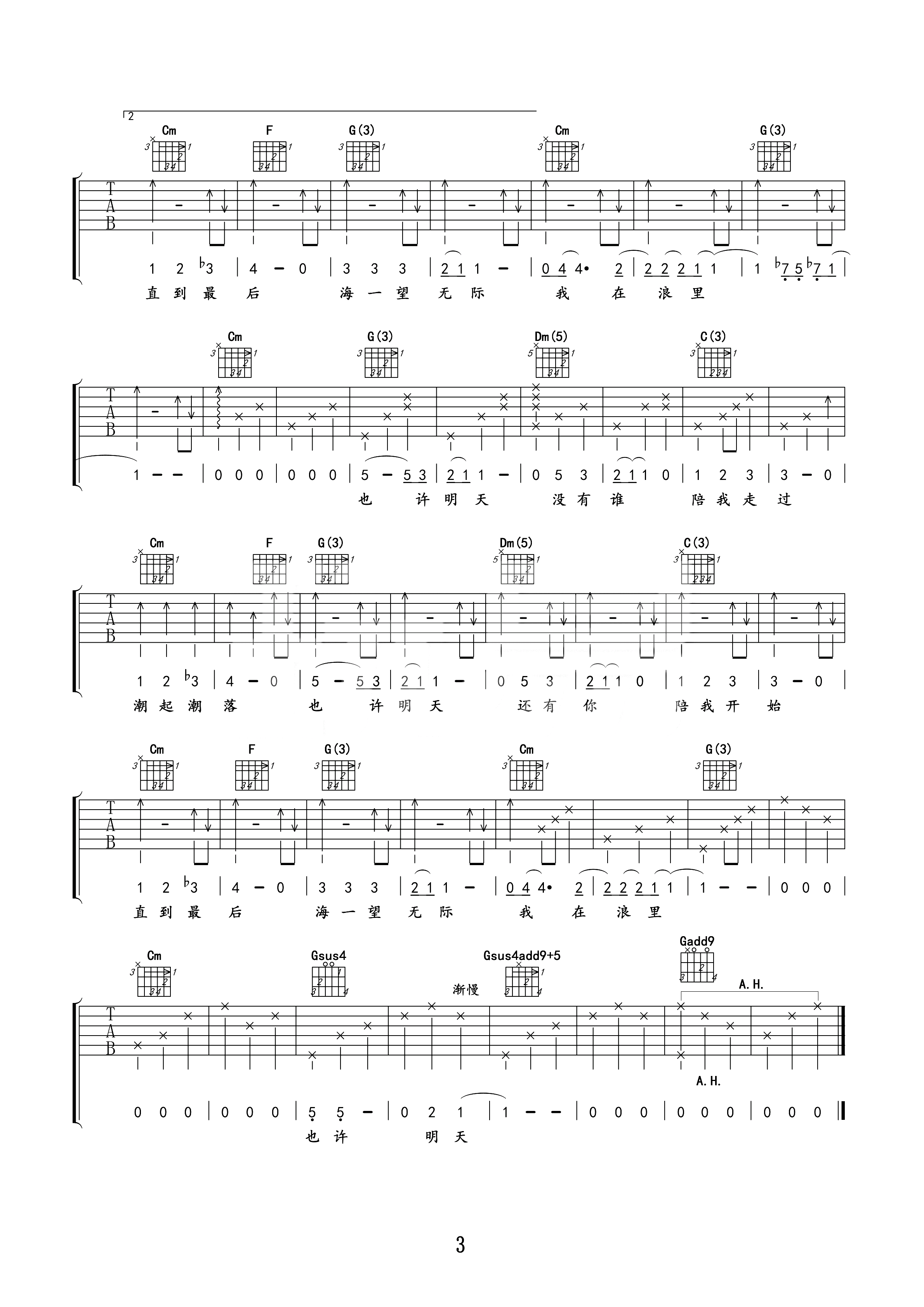 也许明天吉他谱 张惠妹 海一望无际，看不到终点在那里3