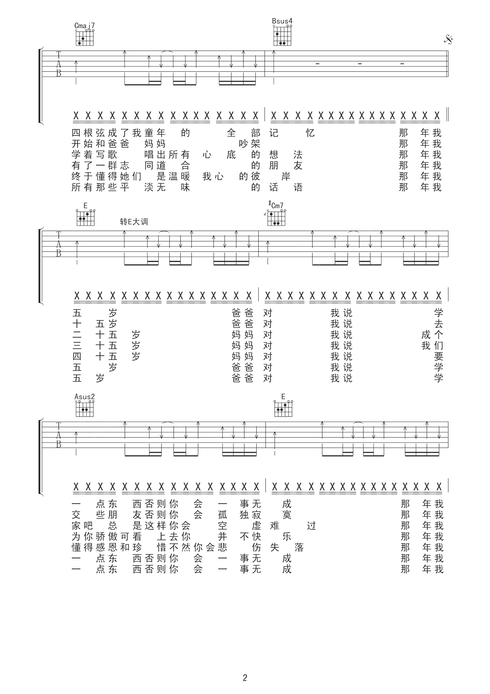 那年我五岁吉他谱 汪峰 拼命汲取着太阳，他们的生命中有了希望2