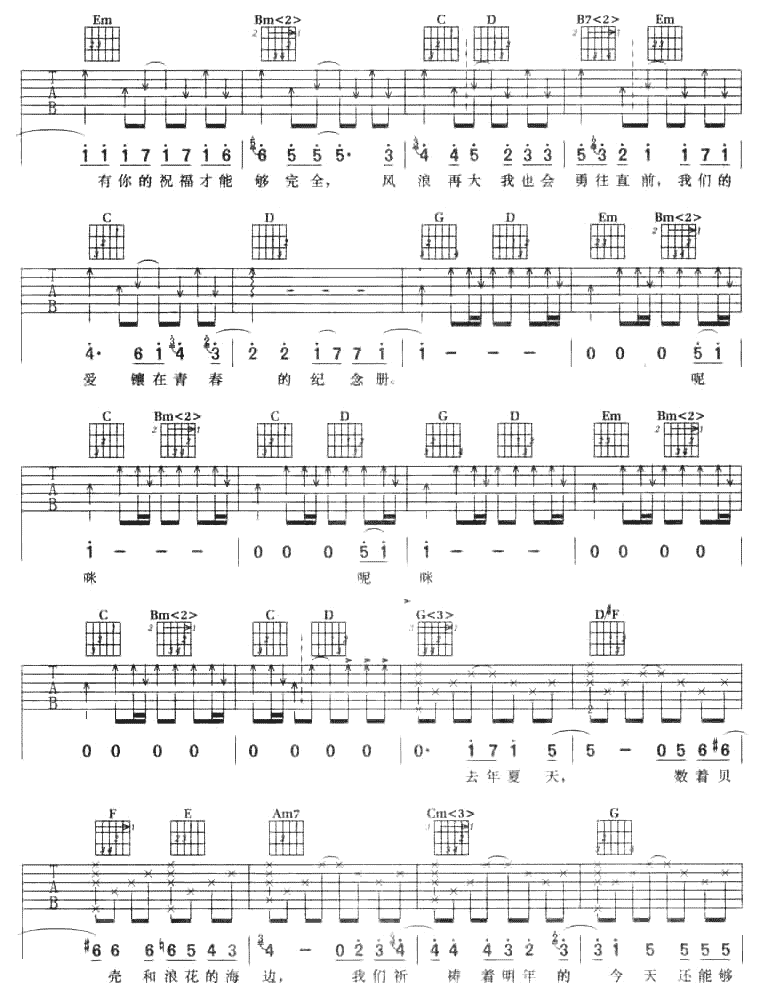 青春纪念册吉他谱-可米小子-我们的爱，镶在青春的纪念册里2