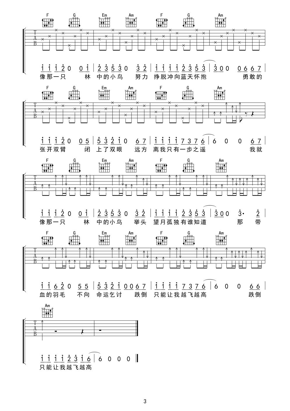 林中鸟吉他谱 葛林 致敬奋斗在路上的每个人3