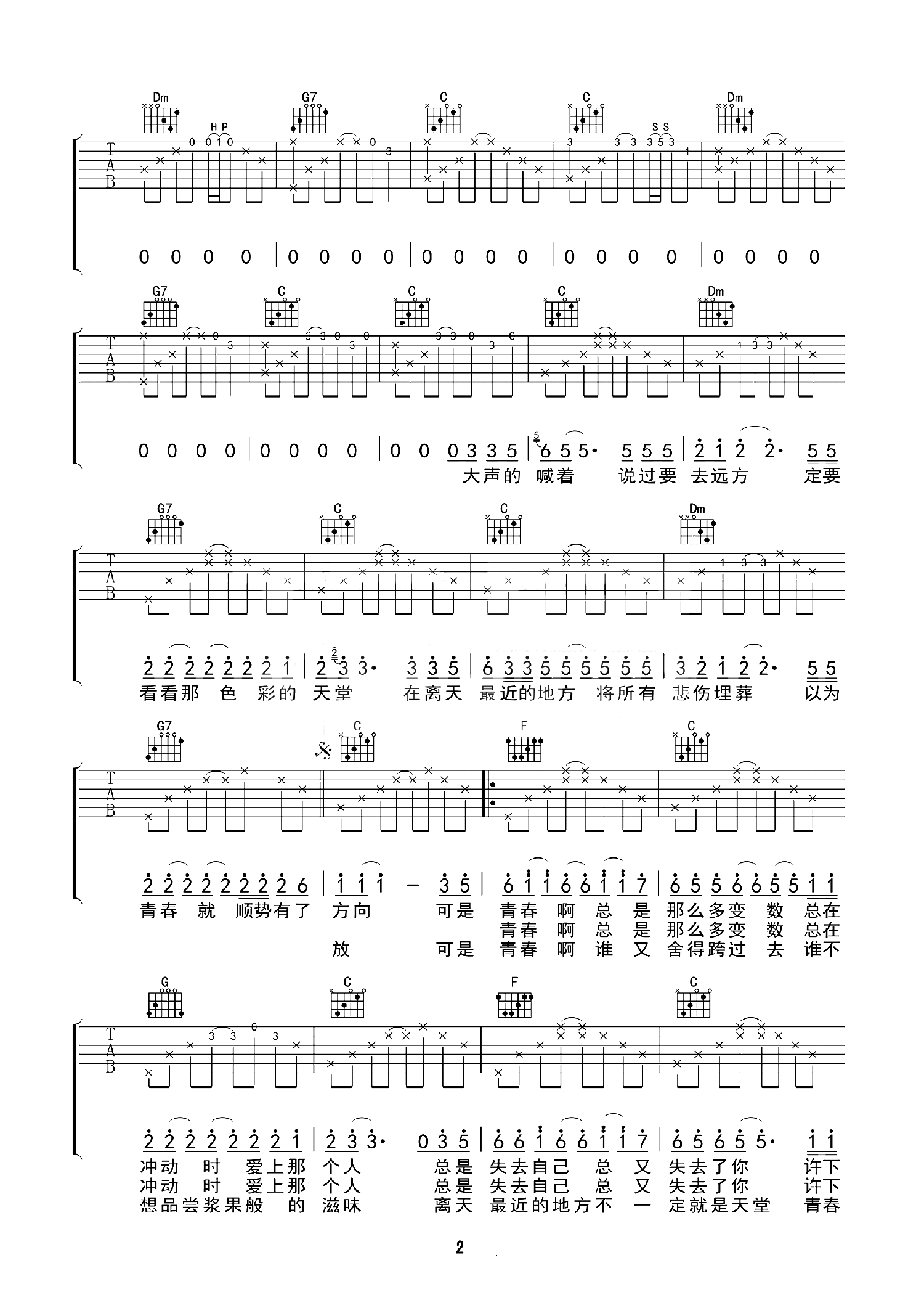 青春无处安放吉他谱 赵雷-青春最无怨无悔  却无处安放2