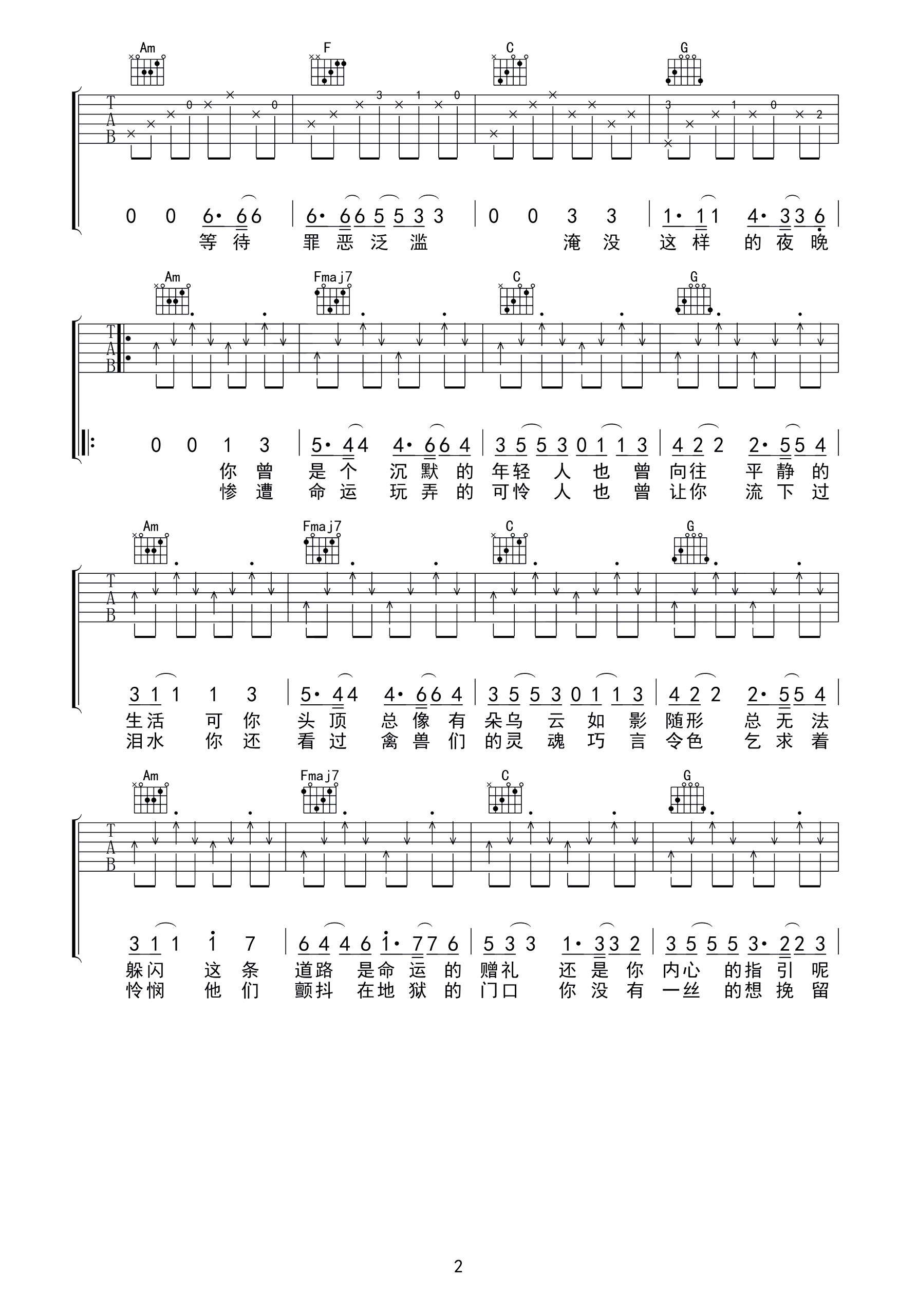 暗河吉他谱 冯佳界-这条道路是命运的赠礼  还是你内心的指引呢2