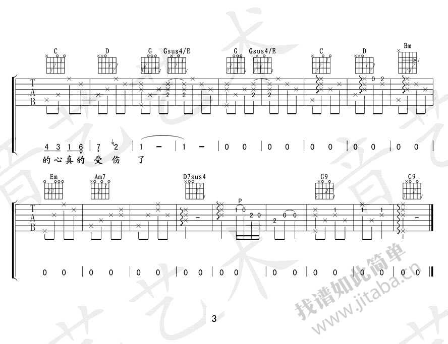 我真的受伤了吉他谱 张学友 图片谱完整版3