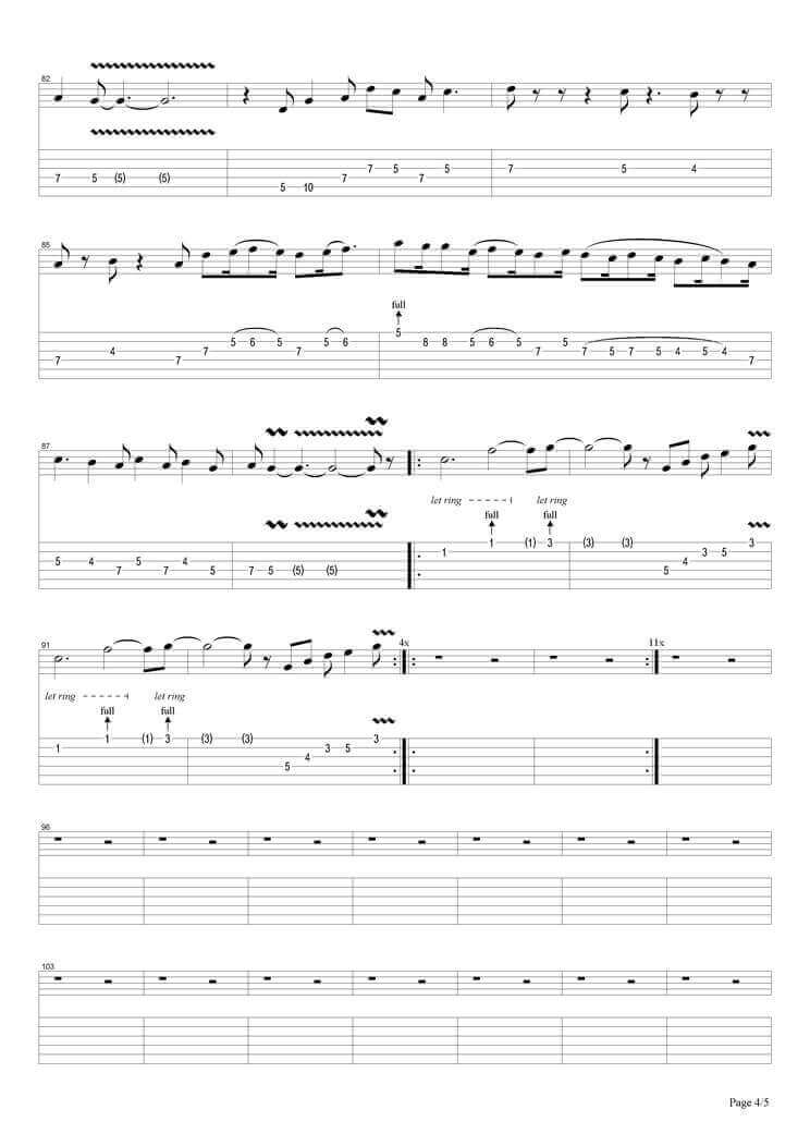 Fool In The Rain指弹谱 原调六线谱-简单版-Led Zeppelin1