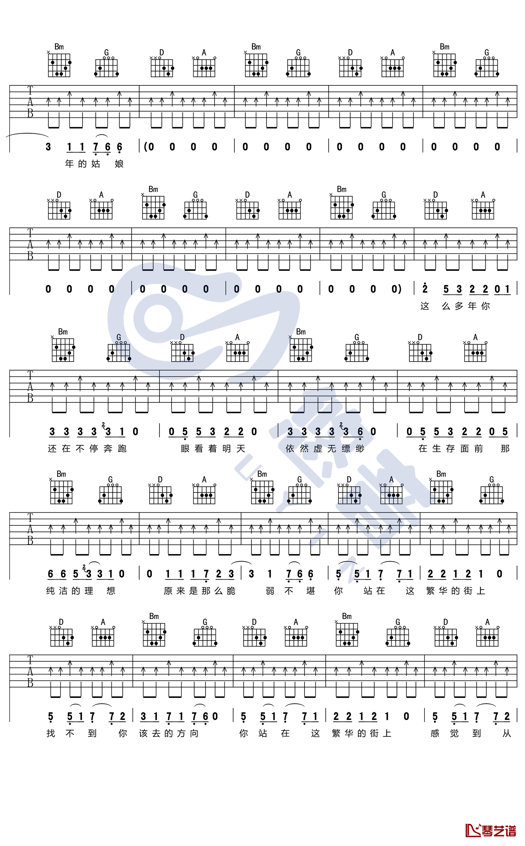 那一年吉他谱 D调六线谱 许巍2