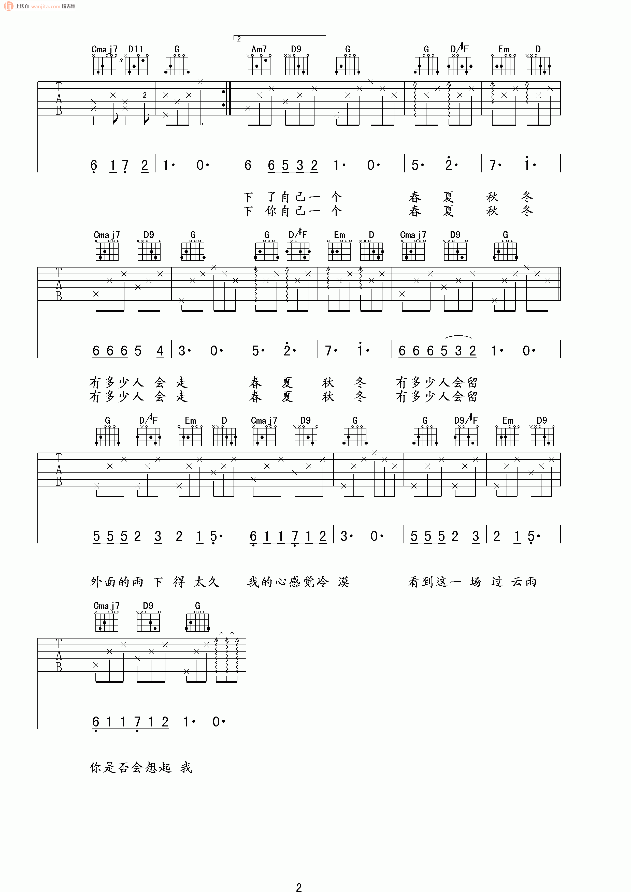 张敬轩《过云雨》吉他谱_《过云雨》G调吉他弹唱谱1