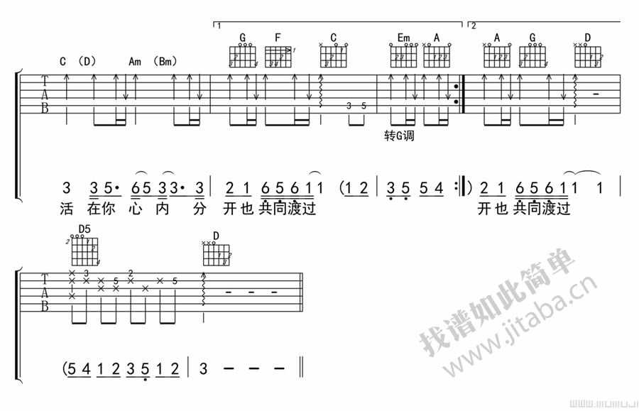 共同渡过吉他谱C调-张国荣-图片谱高清版3