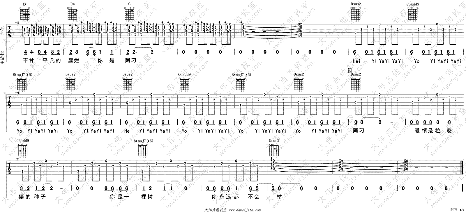 阿刁吉他谱-赵雷/张韶涵《阿刁》吉他弹唱视频-图片谱6