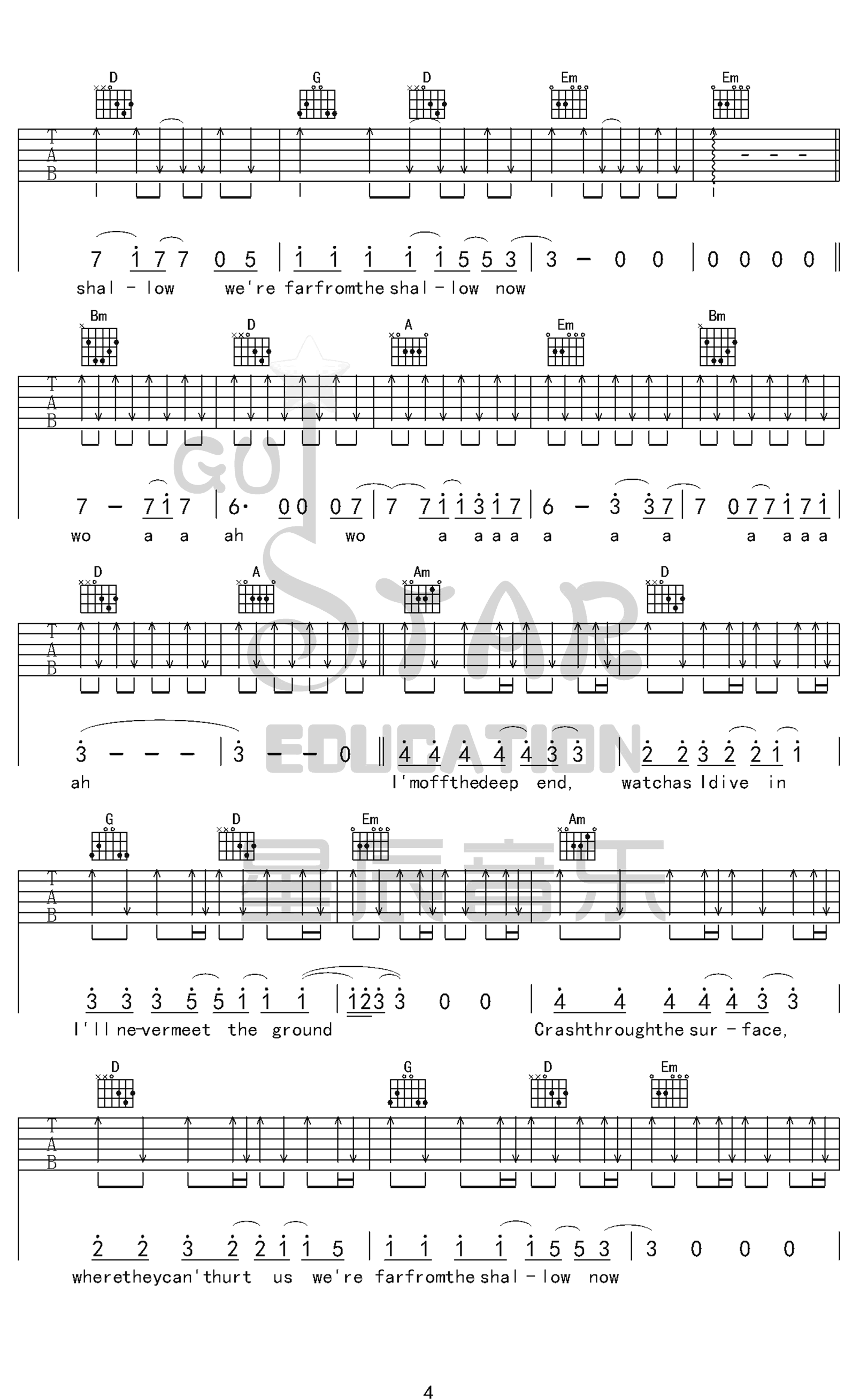 Shallow吉他谱 G调  Lady Gaga 吉他六线谱 高清完整版4