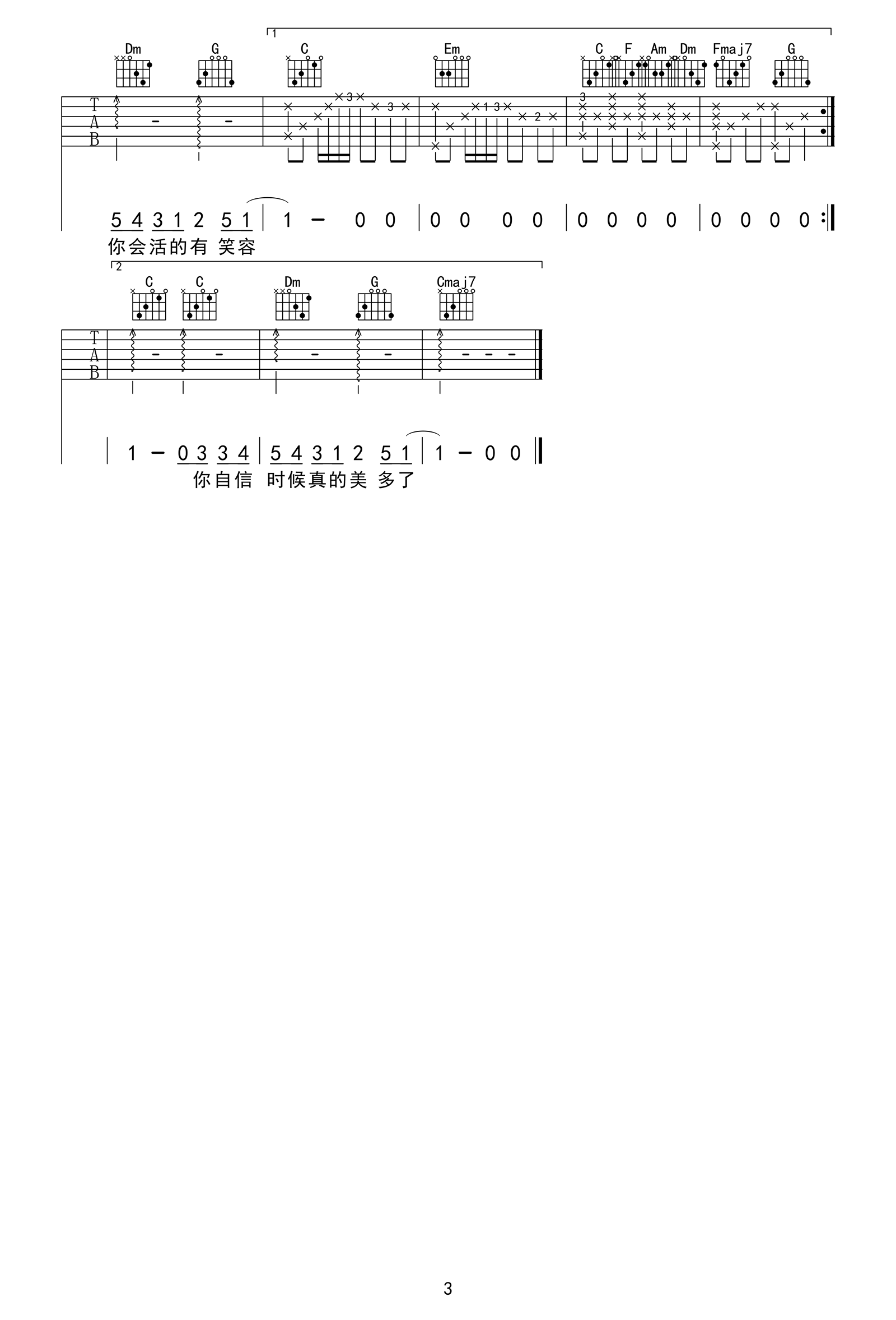 分手快乐吉他谱_梁静茹_C调弹唱谱_高清六线谱4