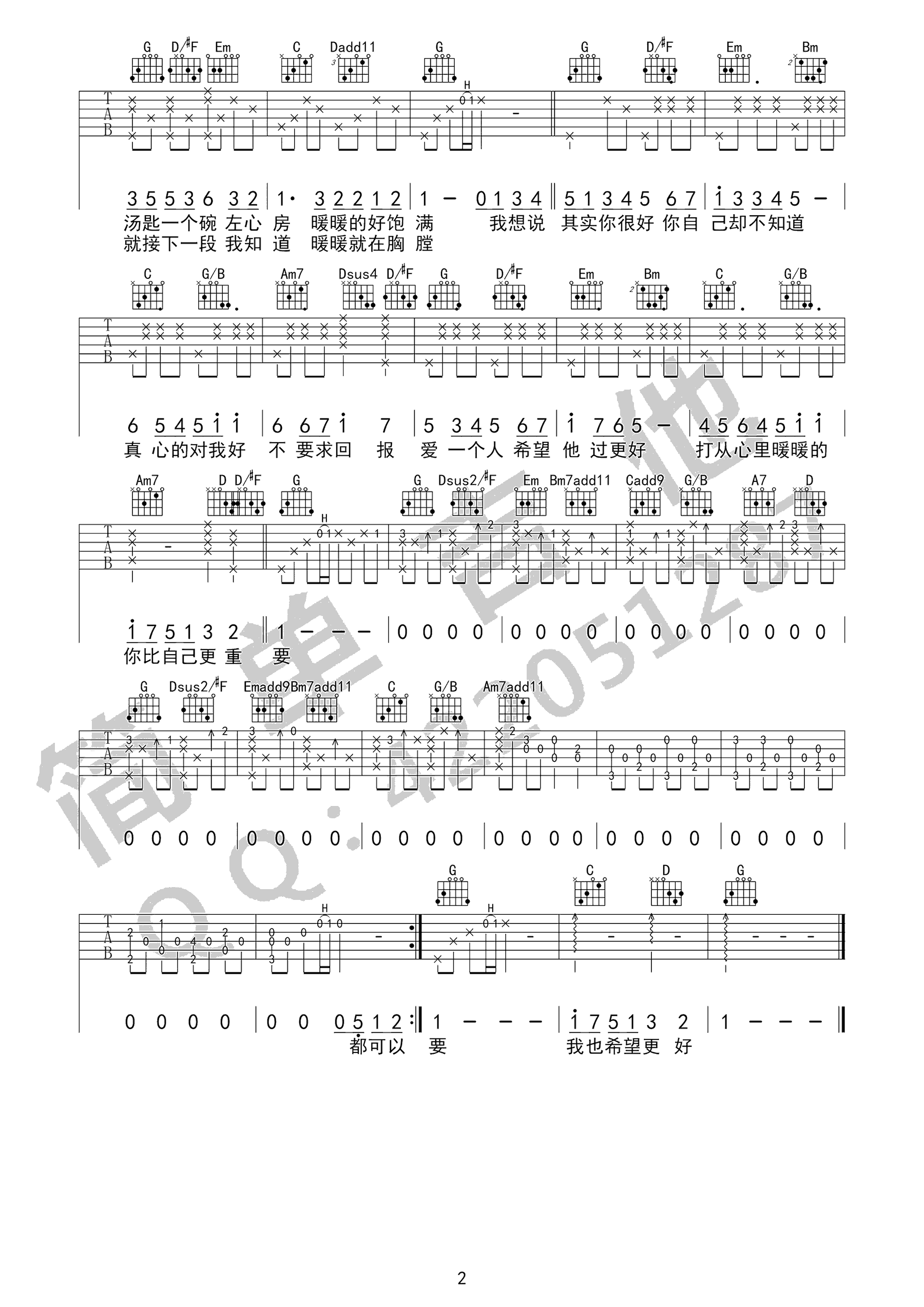 暖暖吉他谱 梁静茹 G调弹唱谱 《暖暖》高清六线谱2