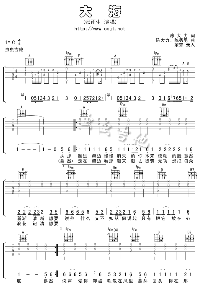 大海吉他谱_张雨生1