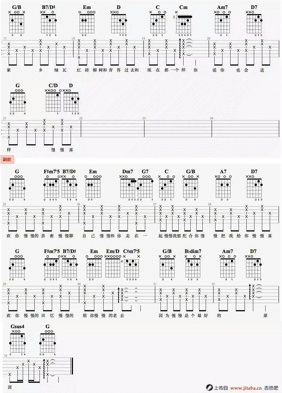 《慢慢喜欢你》吉他谱-G调-莫文蔚2