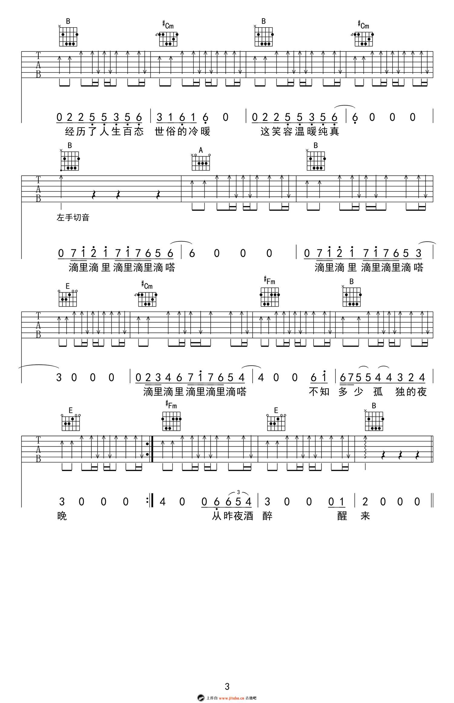 曾经的你吉他谱-许巍-高清弹唱谱-A调版本3