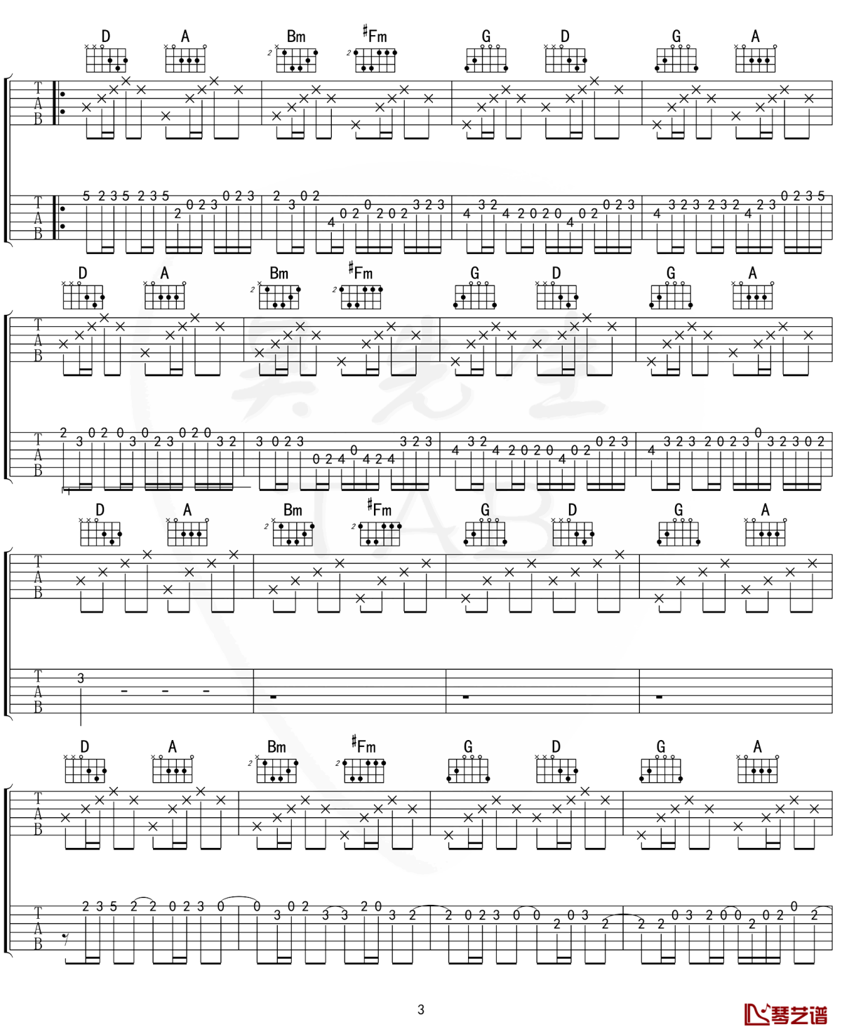 D大调卡农吉他谱 双吉他版本 Canon and Gigue in D3