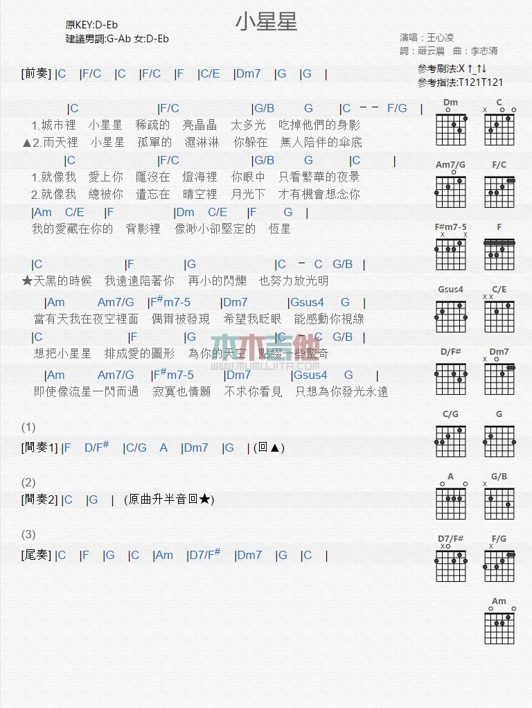小星星_吉他谱_王心凌1