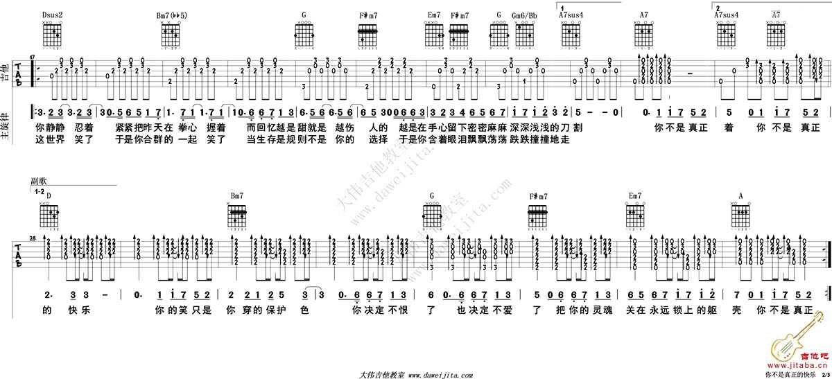 你不是真正的快乐吉他谱-邓紫棋六线谱2