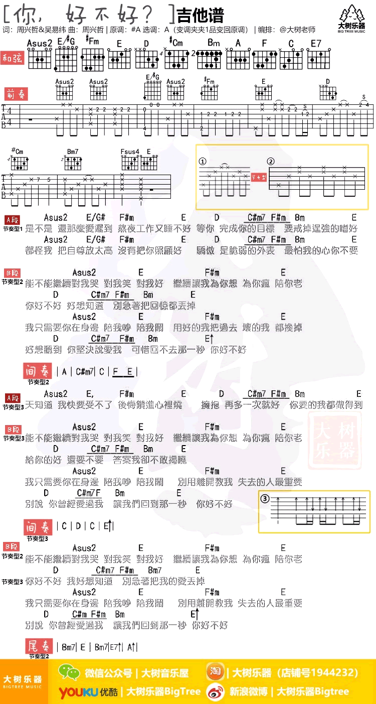 你好不好吉他谱-周兴哲-弹唱谱-吉他教学视频1