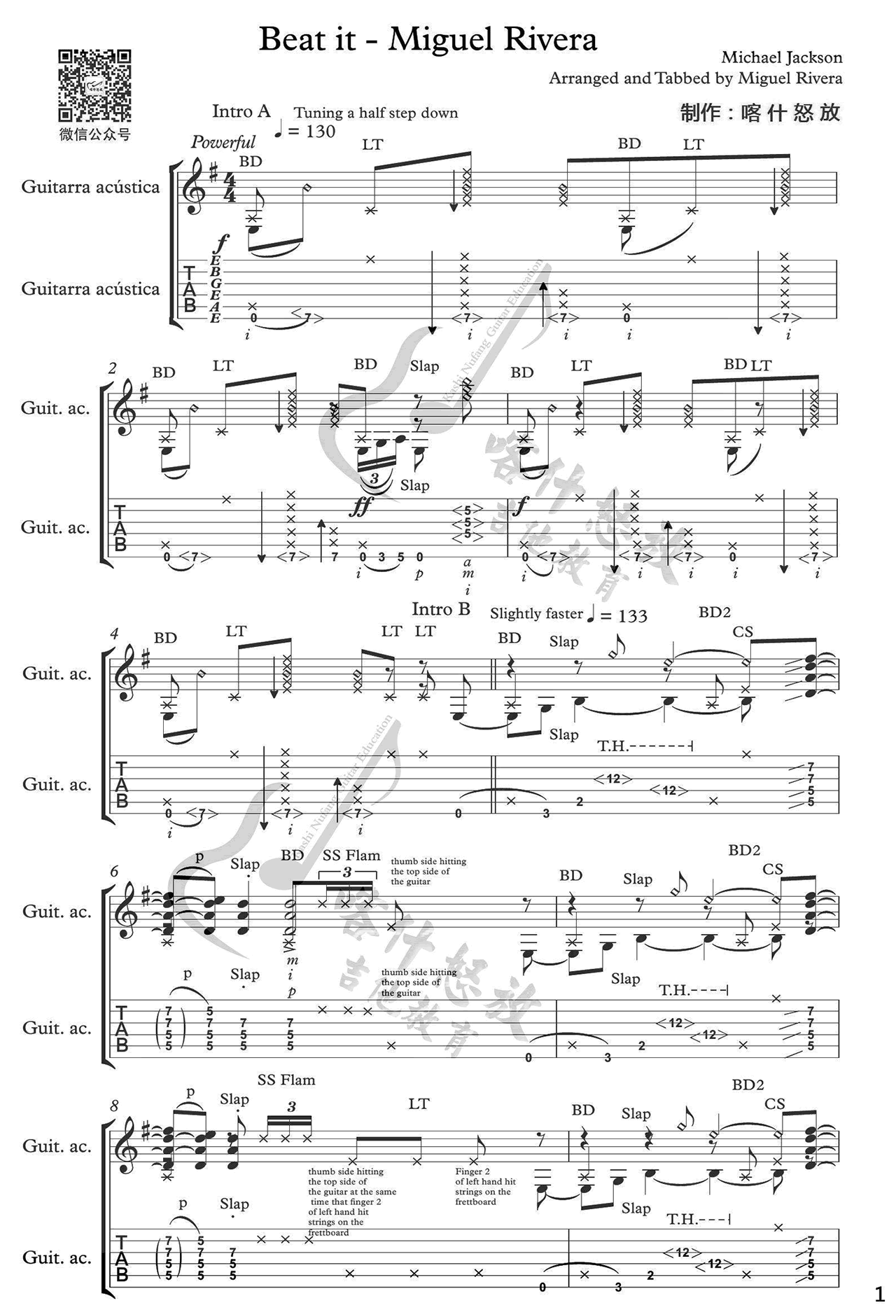 Beat It指弹谱-Miguel Rivera版-Beat It指弹吉他独奏谱1