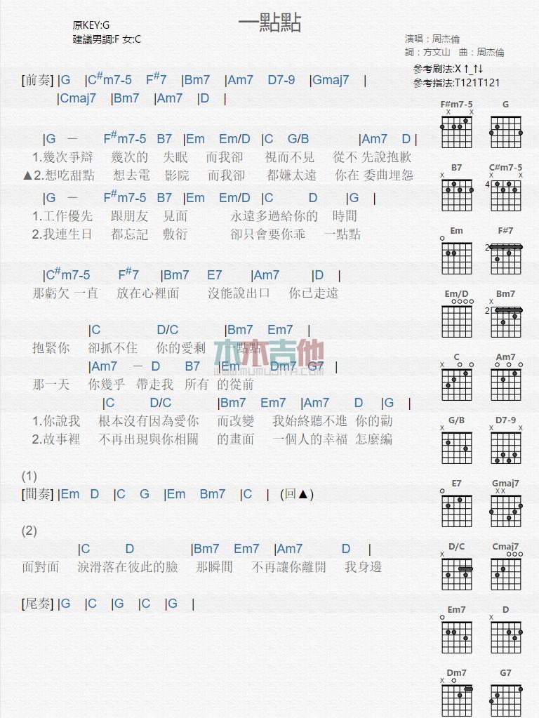 一点点_吉他谱_周杰伦1