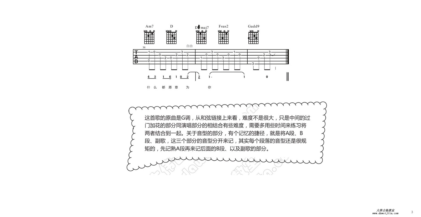 我愿意吉他谱_王菲_G调原版_《我愿意》吉他六线谱1