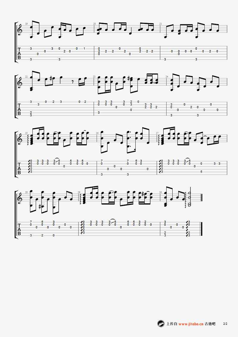 海阔天空指弹谱简单版 Beyond 吉他独奏谱2