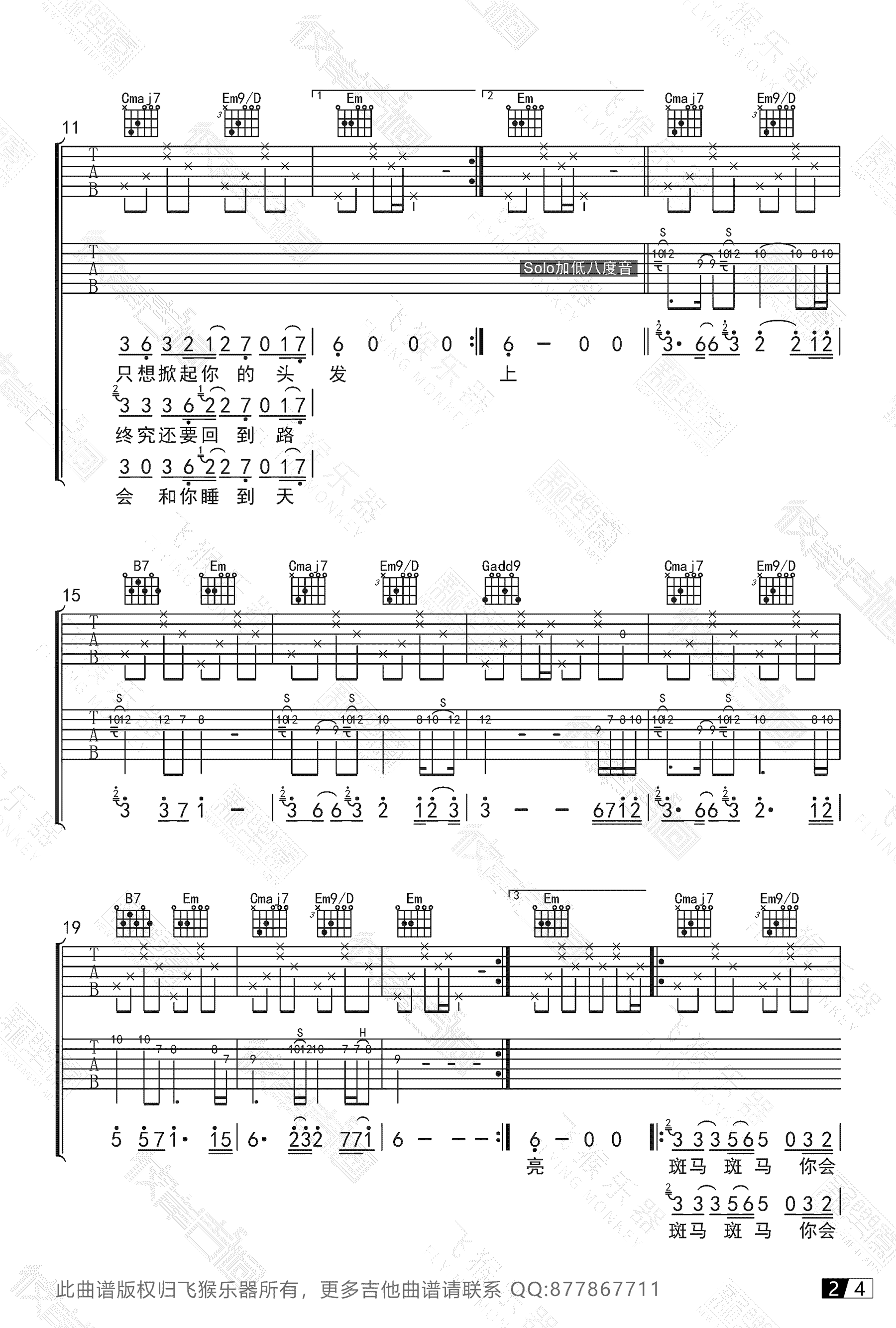 斑马斑马吉他谱-宋冬野-G调带SOLO版本-吉他弹唱示范演示2