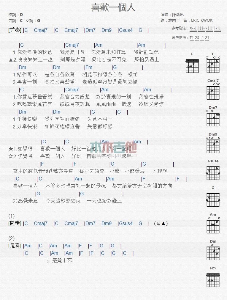 喜欢一个人_吉他谱_陈奕迅1