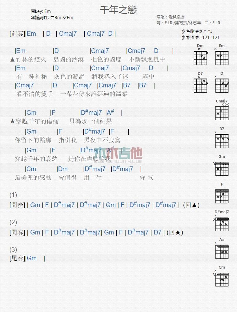 千年之恋_吉他谱_飞儿乐团1