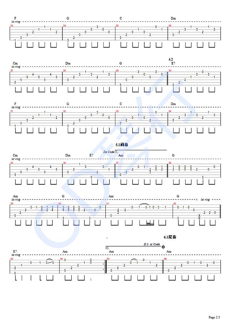 红蔷薇吉他谱-带间奏尾奏-弹唱视频示范-丽江小倩2