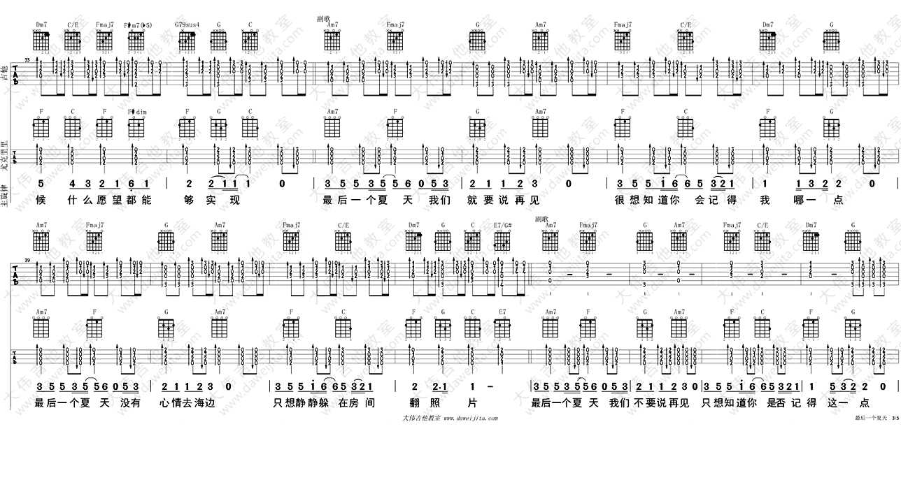 最后一个夏天吉他谱 C调指法 金莎 弹唱教学3