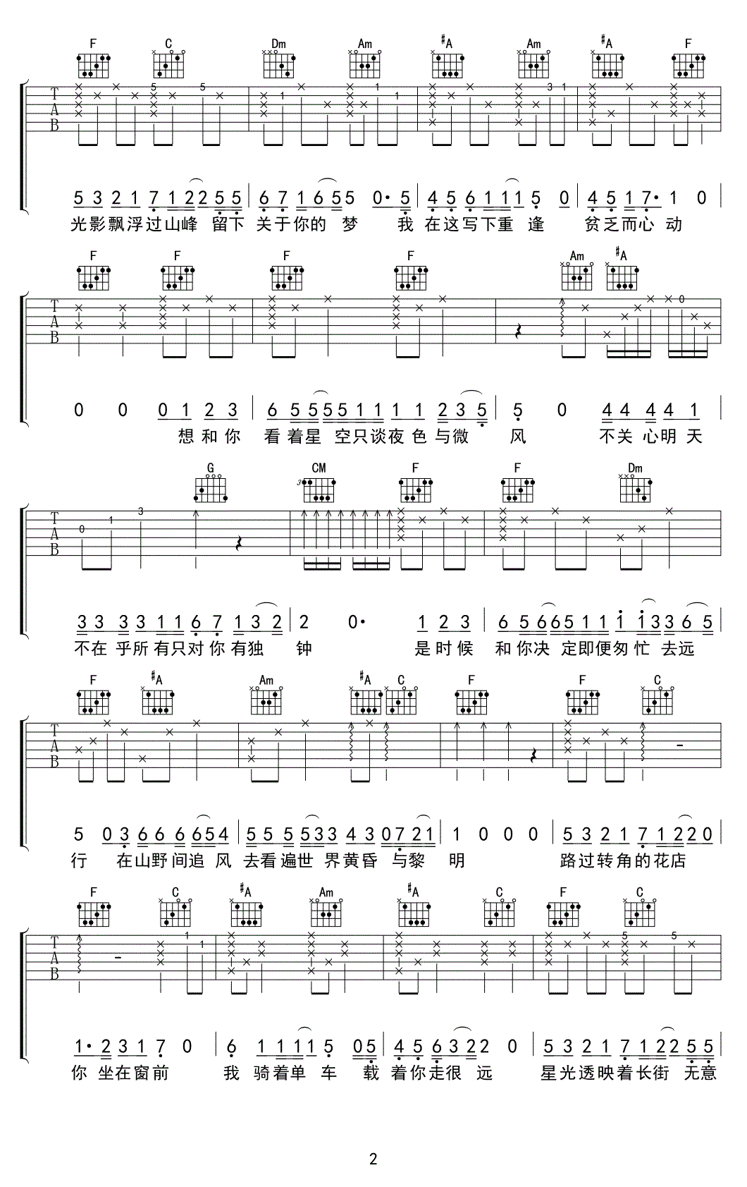 只只吉他谱-孟凡明-高清弹唱谱-《只只》六线谱2