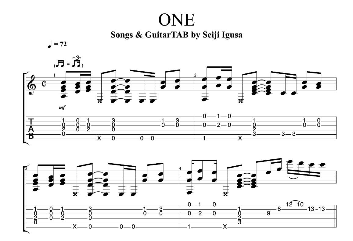 one指弹吉他谱 六线谱-精选版-井草圣二1