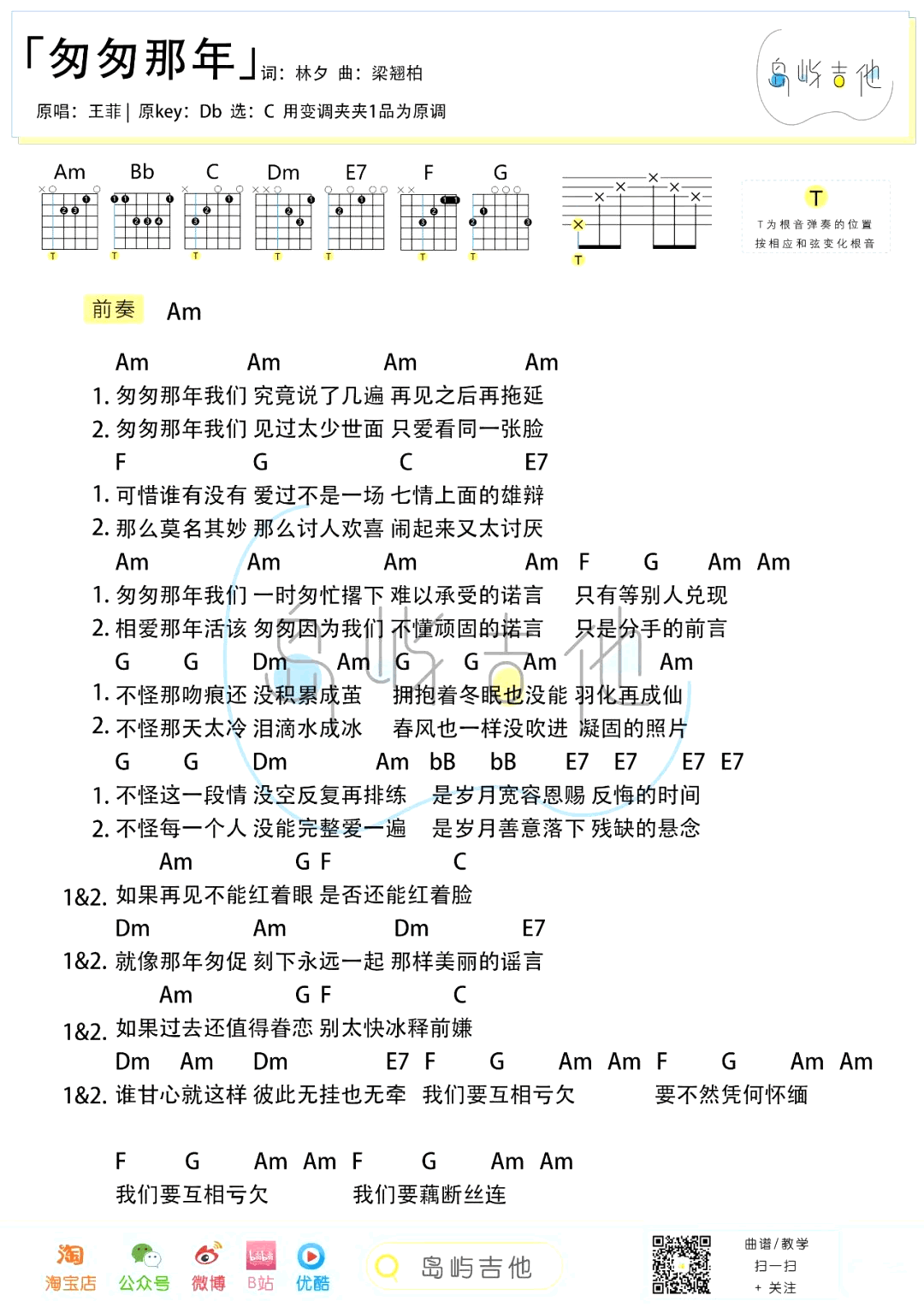 匆匆那年吉他谱_C调弹唱谱_王菲《匆匆那年》六线谱3