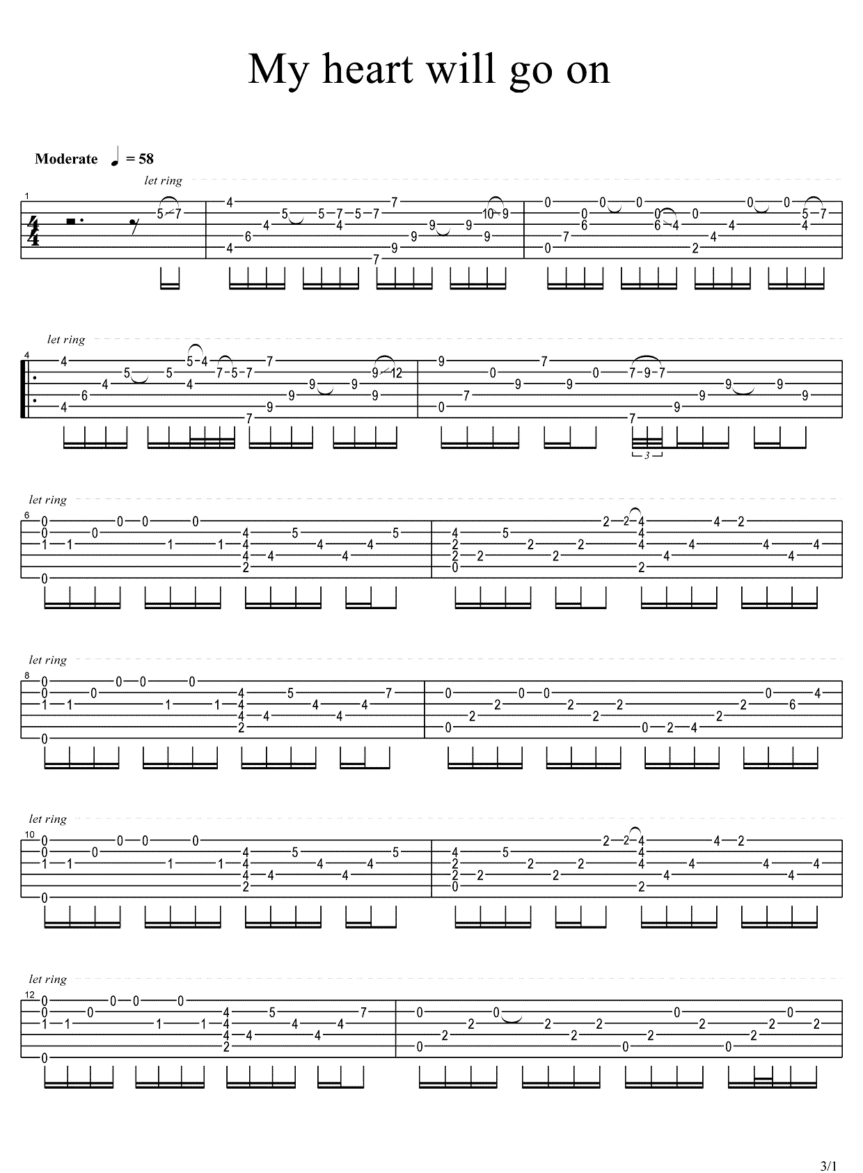 My heart will go on吉他谱指弹版-泰坦尼克号主题曲《我心永恒》1