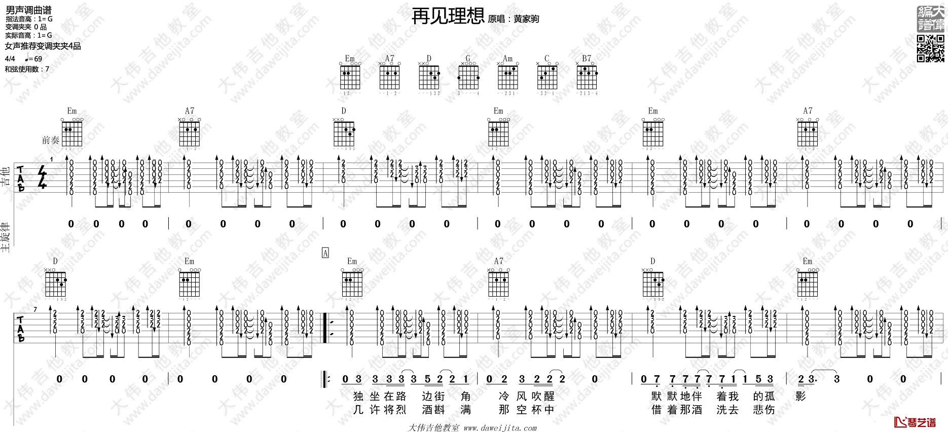 再见理想吉他谱 Beyond G调六线谱1