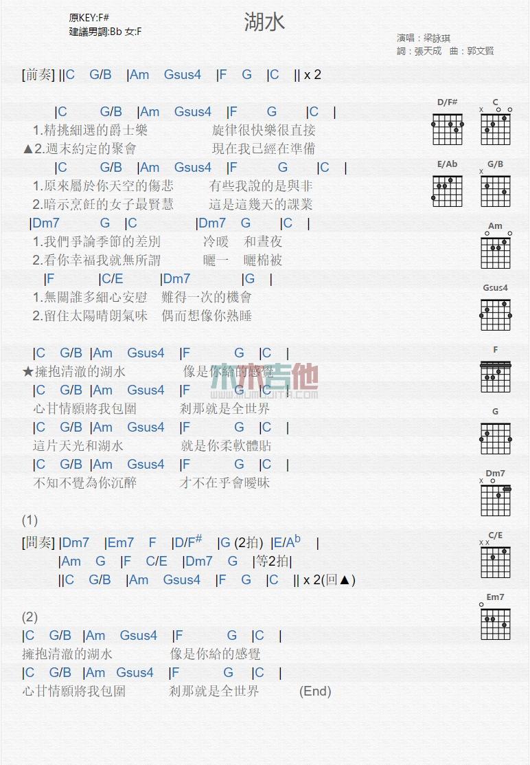 湖水吉他谱_梁咏琪1