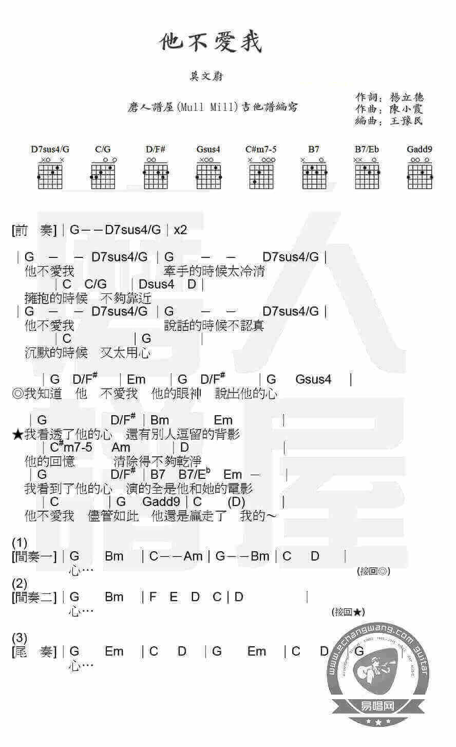 莫文蔚《他不爱我》吉他谱1