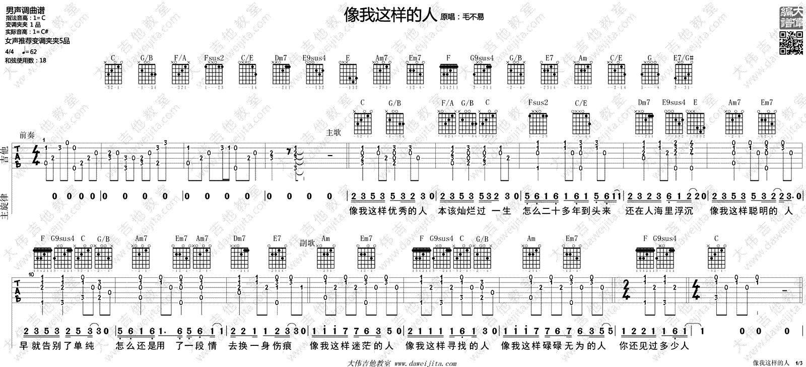 像我这样的人吉他谱-毛不易-吉他弹唱教学演示1