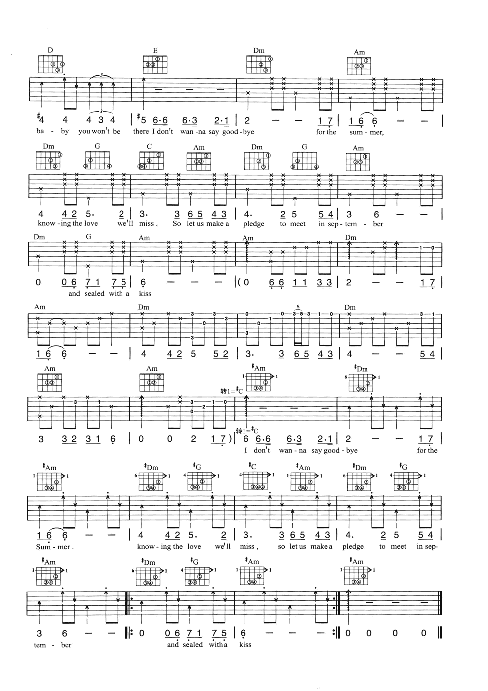 Sealed with a  kiss吉他谱 C调六线谱-简单版-Brian Hyland1