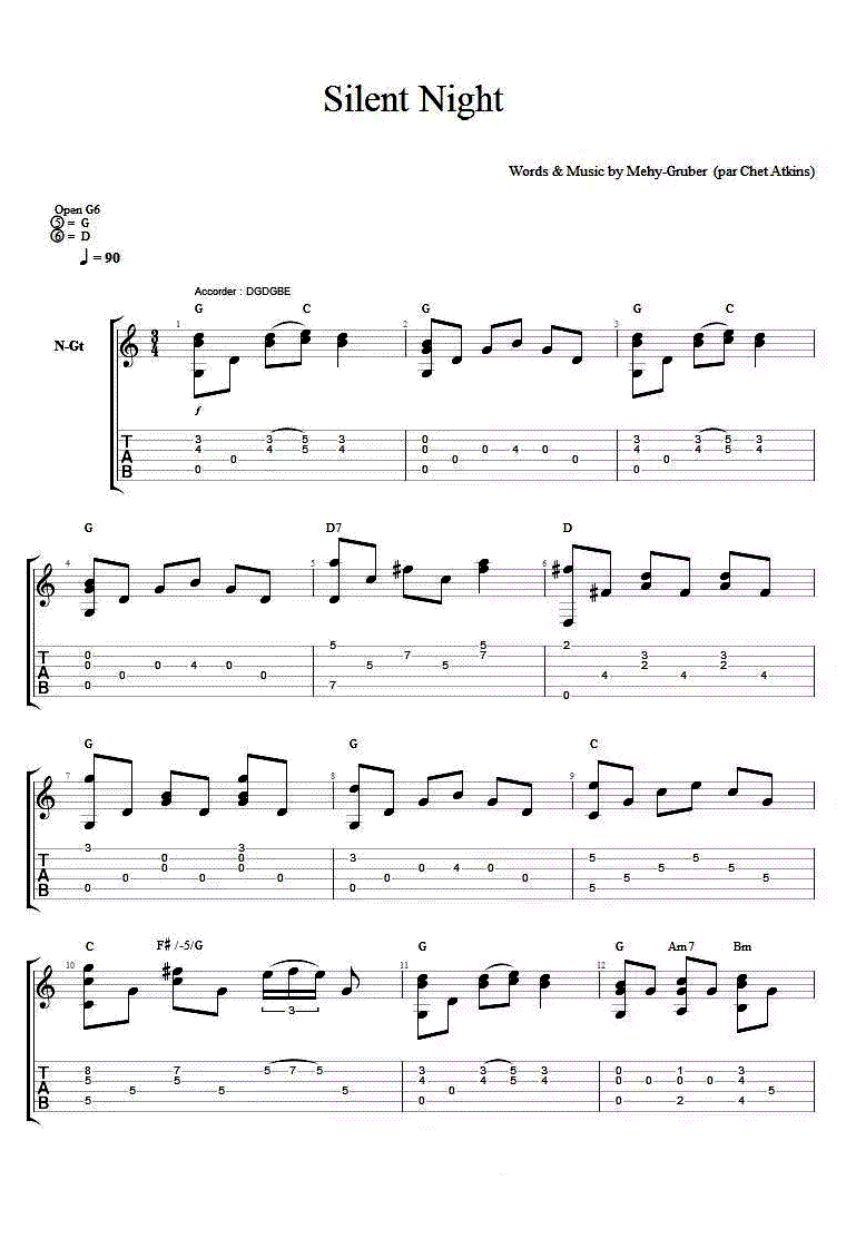 Silent night吉他谱-圣诞歌曲《平安夜》吉他谱-指弹演示1