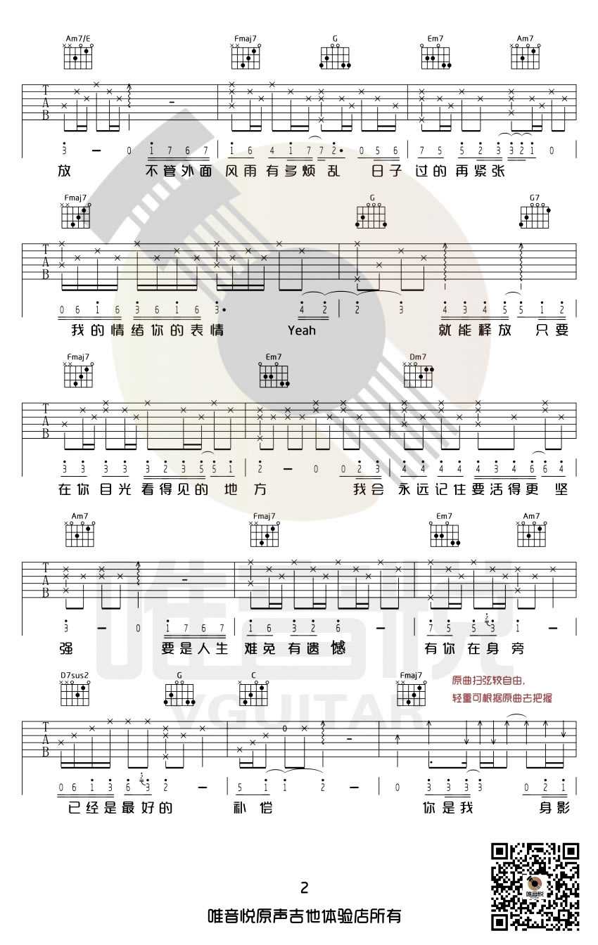 只要有你的地方吉他谱-林俊杰-C调六线谱完整版2