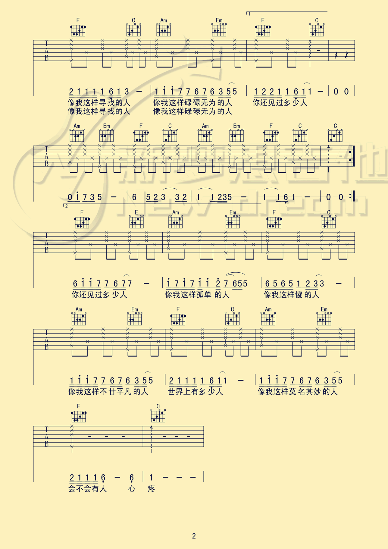 像我这样的人吉他谱-毛不易-C调弹唱谱-吉他教学视频2
