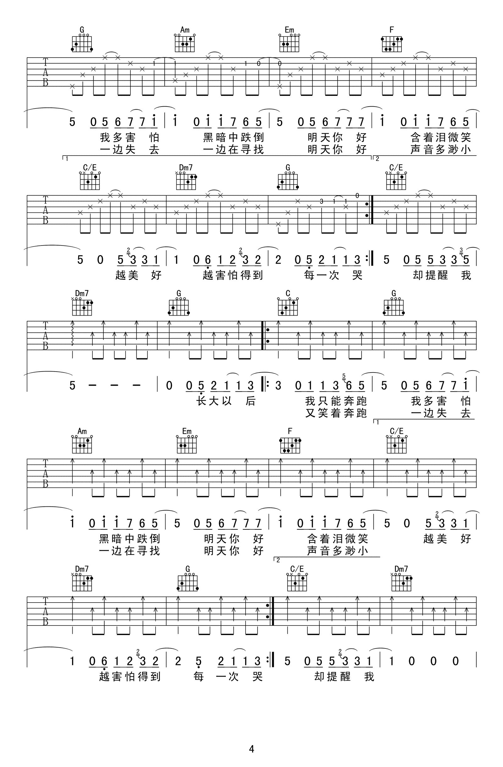 明天你好吉他谱-牛奶咖啡-高清弹唱谱-图片谱4