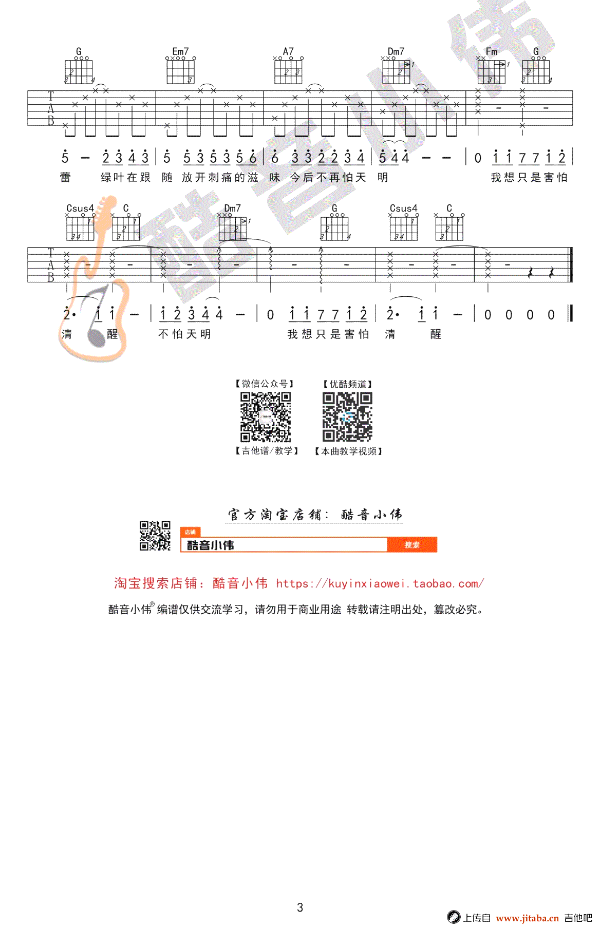 她说吉他谱-林俊杰-C调简单谱-吉他弹唱图片谱3