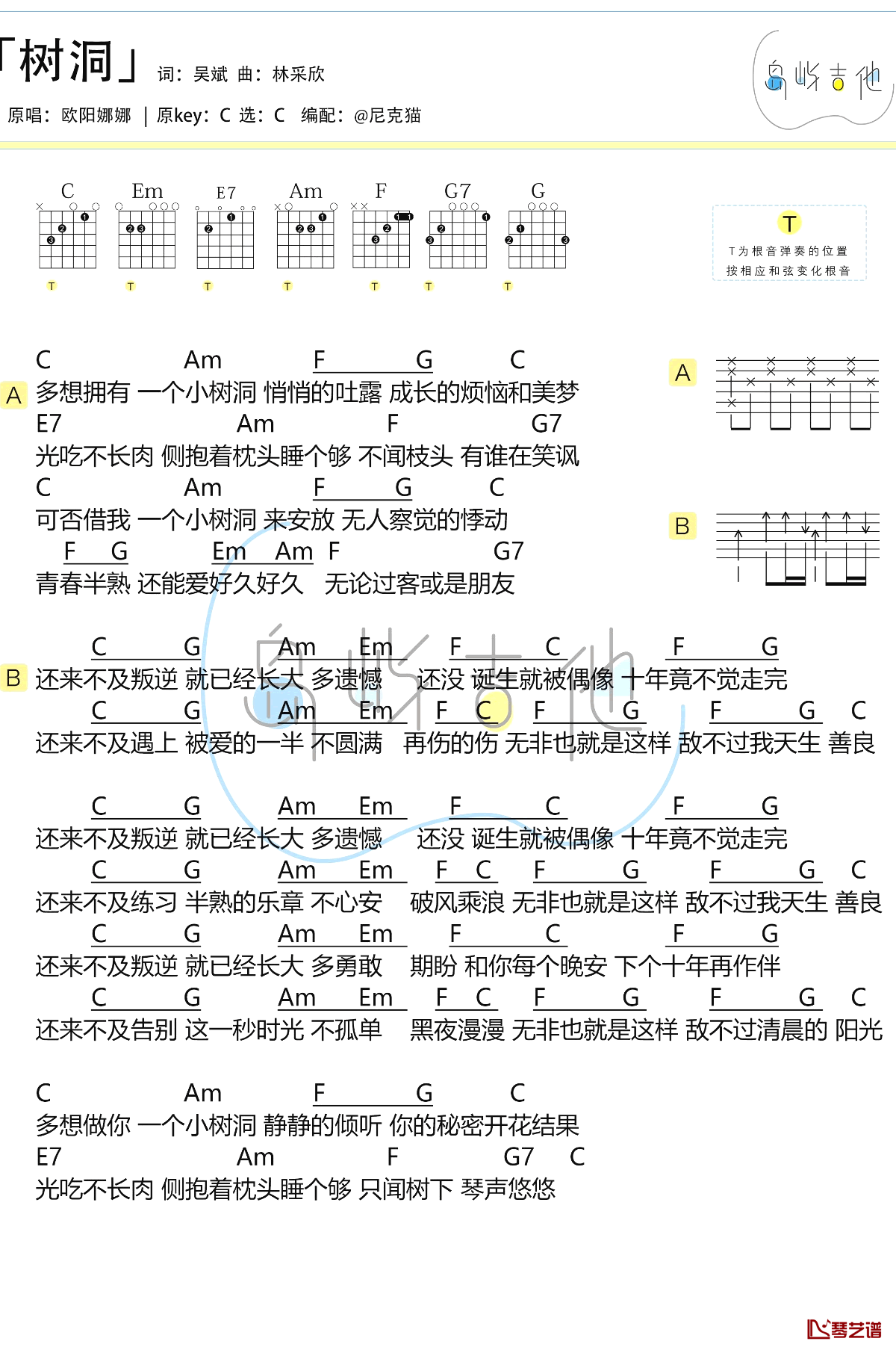 树洞吉他谱 欧阳娜娜 吉他教学视频3